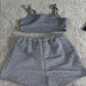 Gray Ribbed Crop Top and Shorts Set